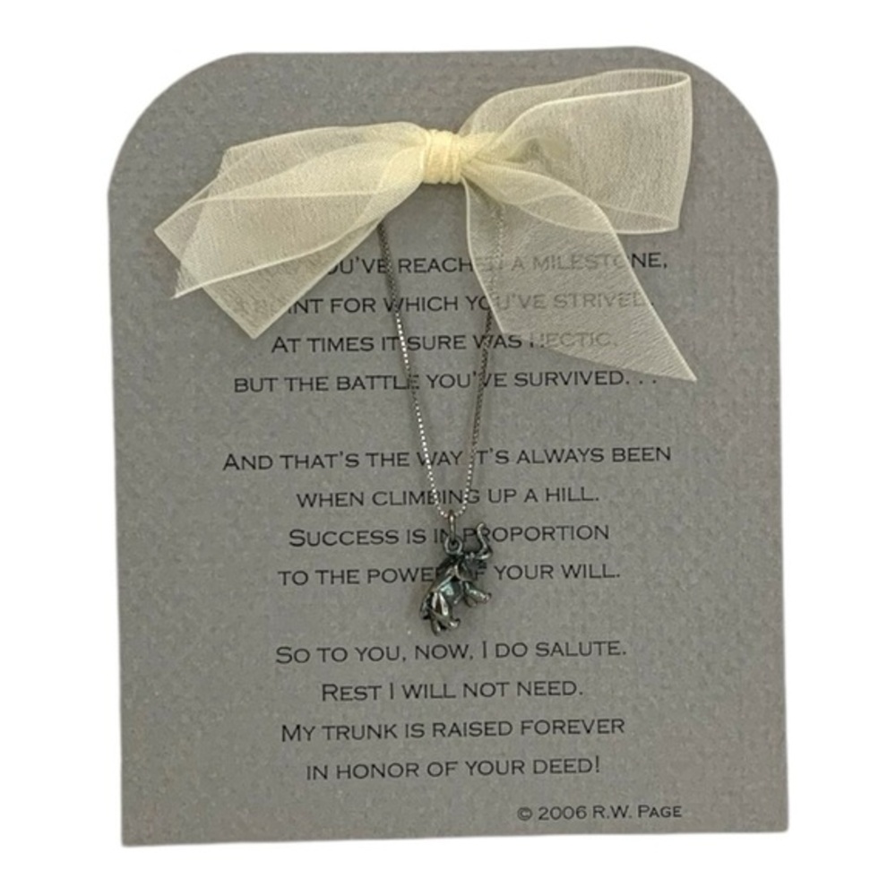 NWT Elephant Charm Necklace Milestone Saying Card Vintage Y2K Holiday Gift